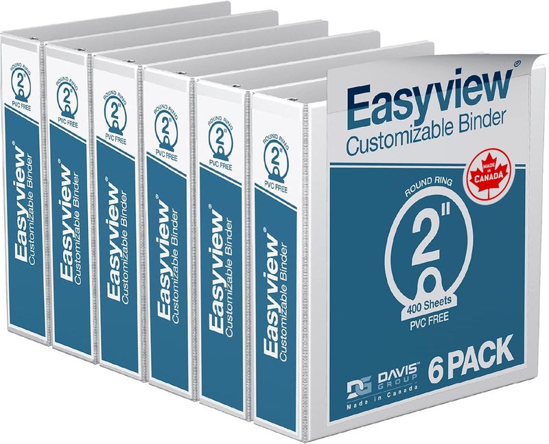 Davis Group Easyview Premium 3-Ring Binders with Clear-View Covers and Round Rings, Binders for School or Office, 2 Inch, Pack of 6, White - Image 1